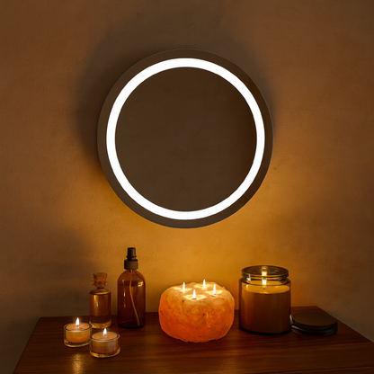 LED Bathroom Mirror – Round Lighted Vanity Mirror with Marble Frame, Modern Backlit Wall Mirror