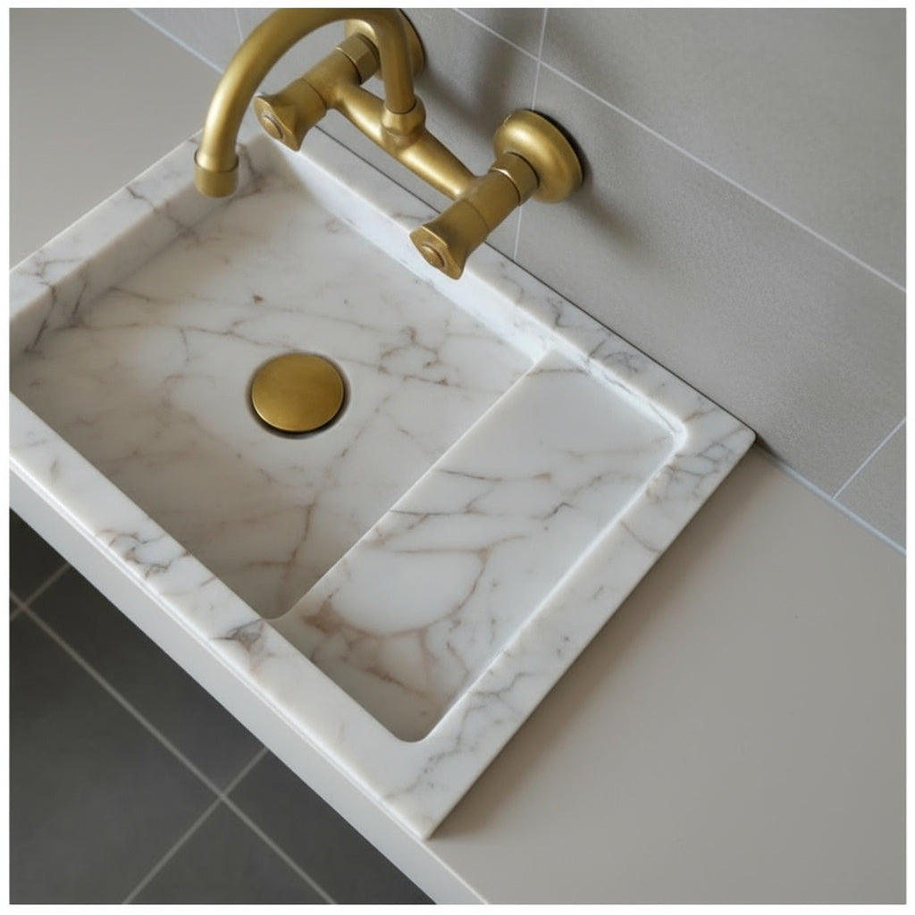 Calacatta Viola Bathroom Sink – Wall-Mount Marble Vanity Sink, Natural Stone Polished Basin