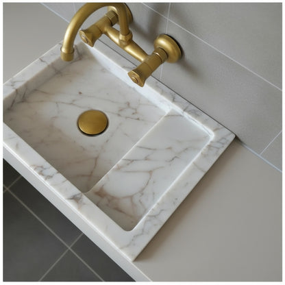 Calacatta Viola Bathroom Sink – Wall-Mount Marble Vanity Sink, Natural Stone Polished Basin
