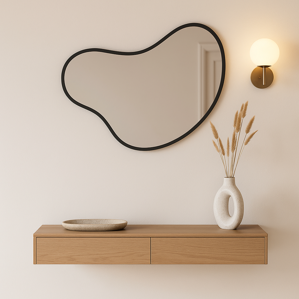 Organic Wall Mirror – Modern Irregular Blob Mirror with Black Frame