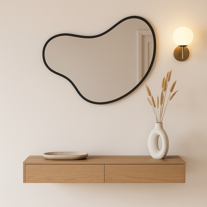 Organic Wall Mirror – Modern Irregular Blob Mirror with Black Frame