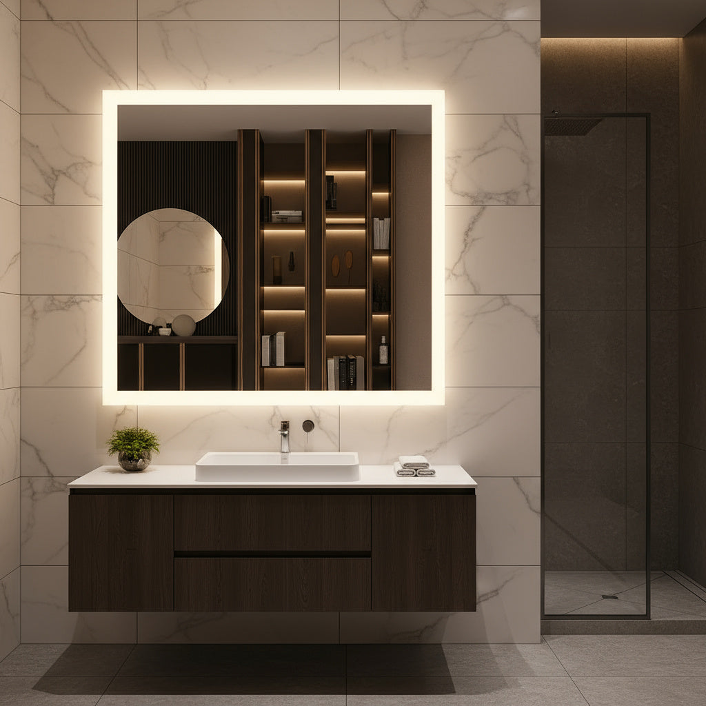 LED Wall Mirror – Modern Square Backlit Vanity Mirror, Luxury Lighted Mirror