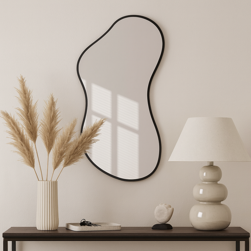 Wavy Wall Mirror – Modern Irregular Blob Mirror with Black Frame