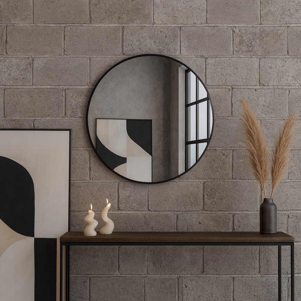 Round Wall Mirror – Modern Black Frame Mirror for Living Room & Entryway