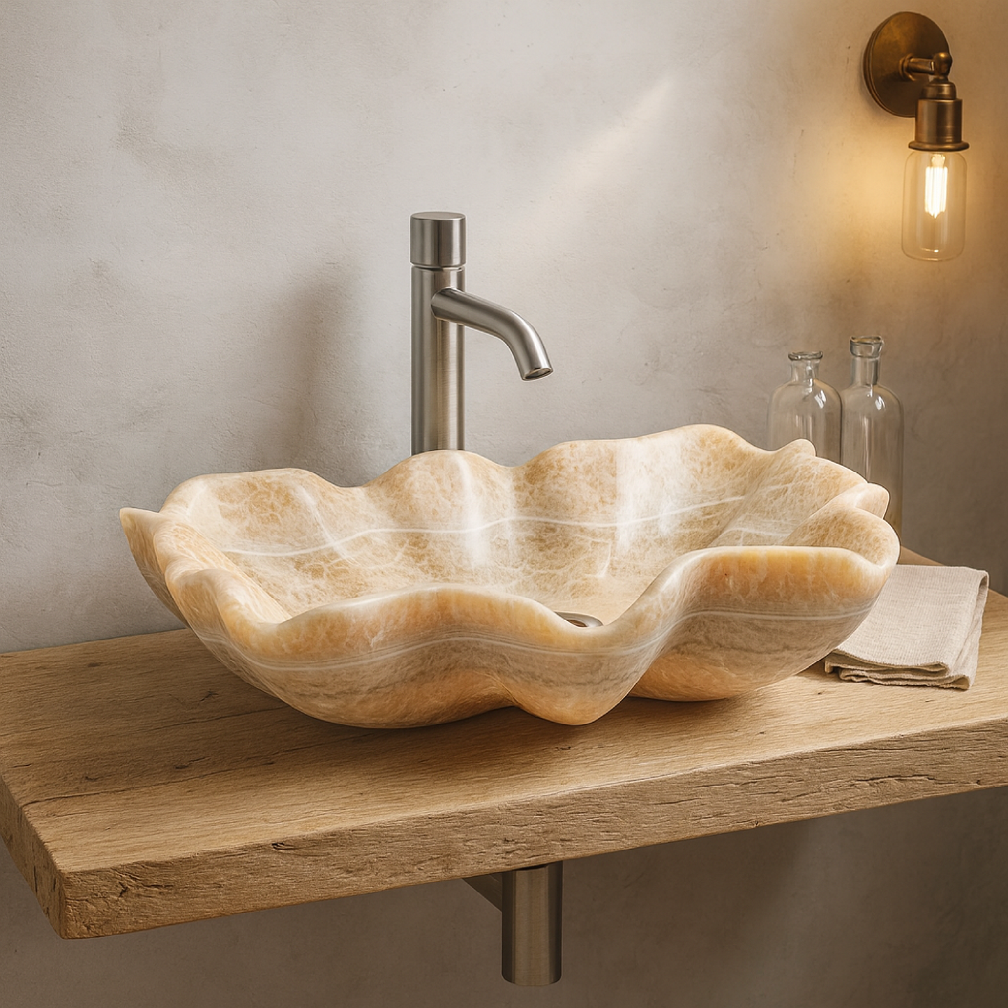 Hand-Carved Beige Natural Stone Bathroom Basin 25.6"x17.7"x6.3" (65x45x16 cm)