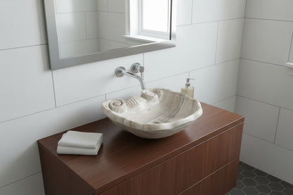 Luxury Marble Bathroom Sink – Hand-Carved Natural Stone Vessel Basin, Elegant Vanity Bowl