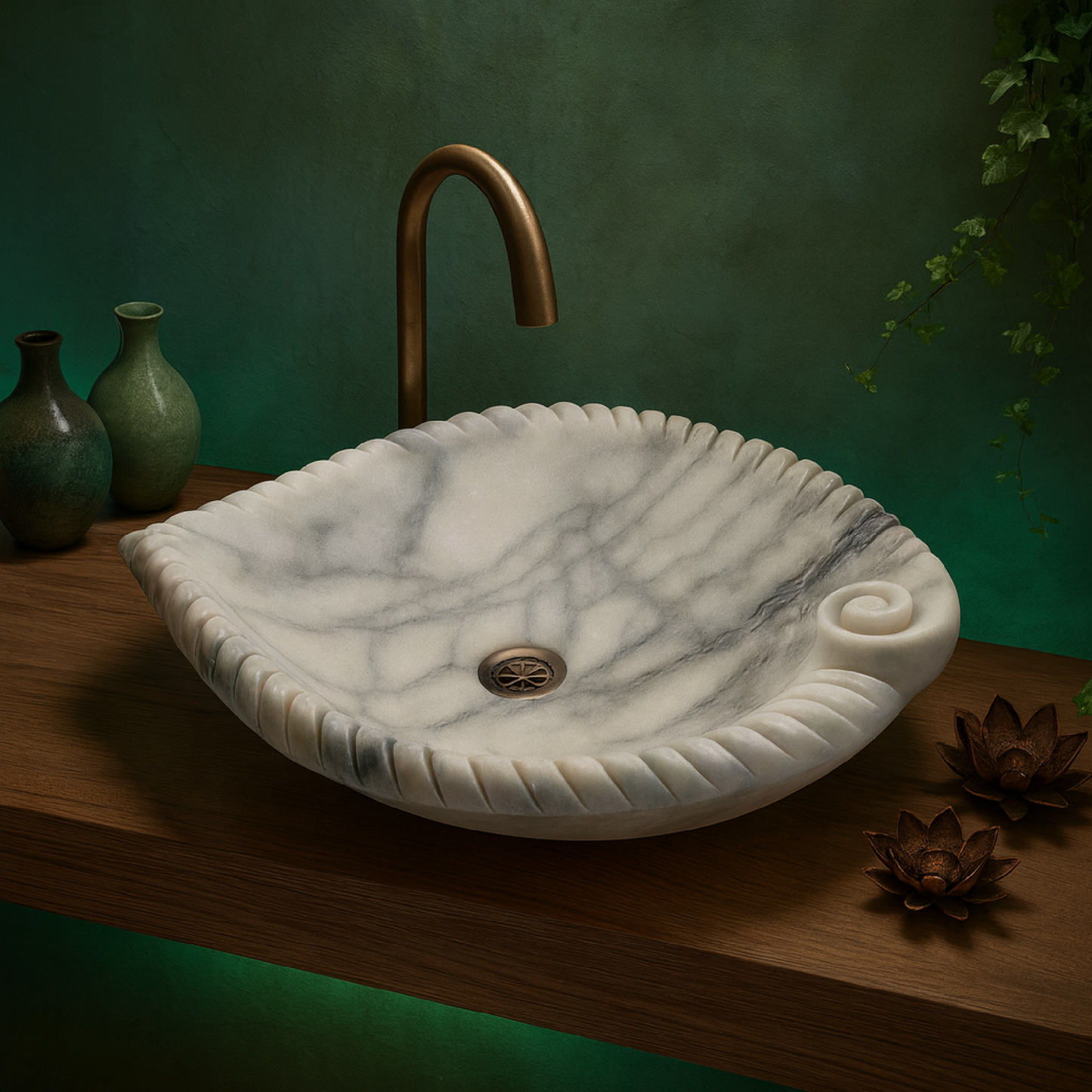 Marble Sink – Luxury Stone Sink Bathroom Basin (45x55x14 cm), Handcrafted White Natural Marble Vanity Bowl