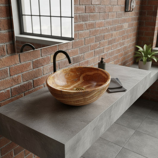 Round Natural Onyx Stone Bathroom Basin (42x42x13 cm)