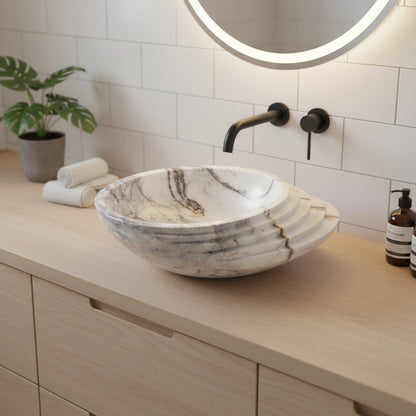 Marble Sink – Luxury Stone Sink Bathroom Basin (40x60x15 cm), Handcrafted Natural Marble Vanity Bowl