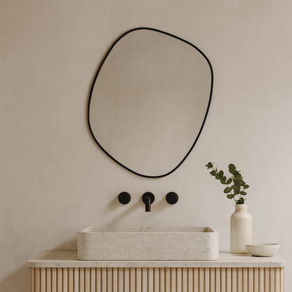 Modern Irregular Bathroom Wall Mirror – Organic Shape Black Frame Mirror for Vanity, Entryway & Living Room