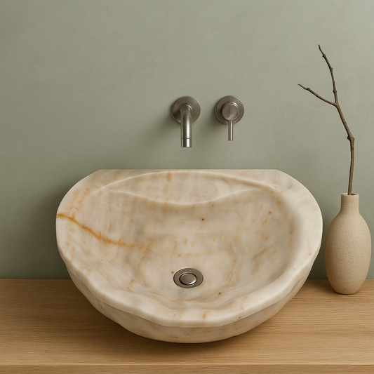 Marble Sink – Carrara Stone Vessel Sink Handmade Bathroom Basin | Oval Vanity Bowl (16"x20"x6")