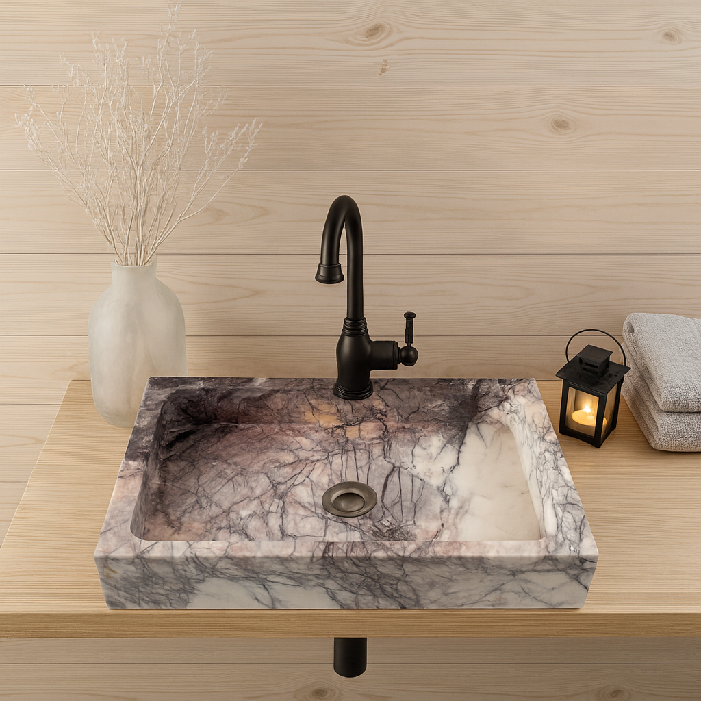 Marble Bathroom Sink – Lilac Marble Rectangular Stone Vessel Sink