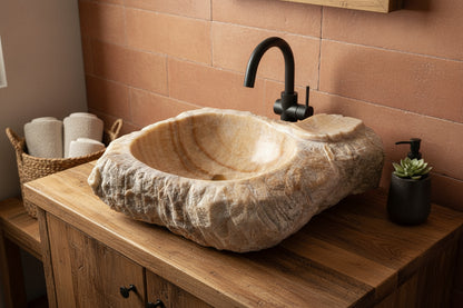 Marble Sink – Rustic Stone Sink Bathroom Basin (45x55x14 cm), Natural Handcrafted Marble Vanity Bowl