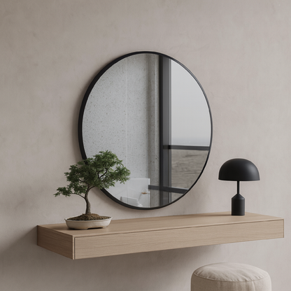 Round Wall Mirror – Modern Black Frame Mirror for Living Room & Entryway
