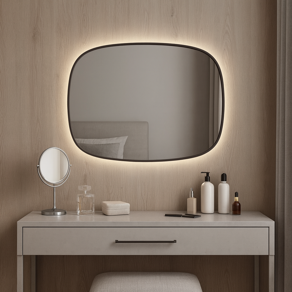 LED Bathroom Mirror Irregular Shape – Modern Asymmetrical Backlit Vanity Mirror | Warm & Cool Light (3000K–6500K)