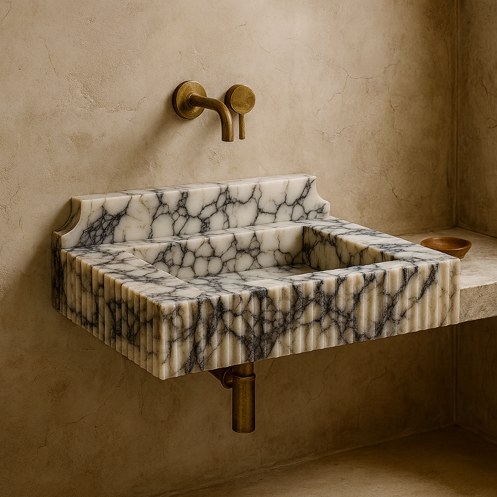 Marble Sink – Calacatta Viola Stone Bathroom Sink | Luxury Fluted Wall-Mount Basin