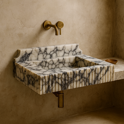 Marble Sink – Calacatta Viola Stone Bathroom Sink | Luxury Fluted Wall-Mount Basin