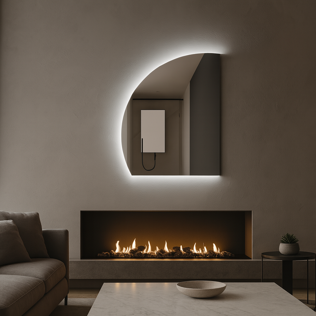 LED Bathroom Mirror – Modern Half Moon Backlit Vanity Mirror with Touch Sensor, Luxury Lighted Wall Mirror