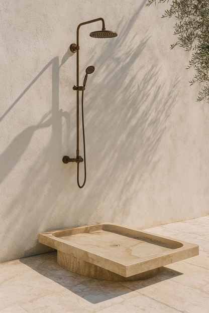 Shower Base – Travertine Stone Shower Pan | Troia Light Rectangular Marble Tray