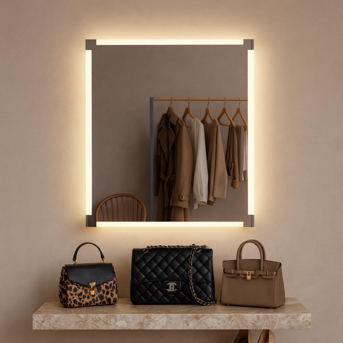 LED Bathroom Mirror – Square Backlit Vanity Mirror, Modern Lighted Wall Mirror