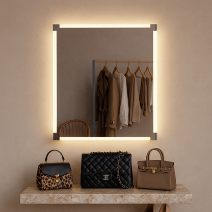 LED Bathroom Mirror – Square Backlit Vanity Mirror, Modern Lighted Wall Mirror