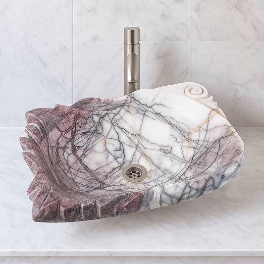 Luxury Natural Stone Bathroom Basin (40x55x14 cm), Handcrafted Purple Veined Vanity Sink