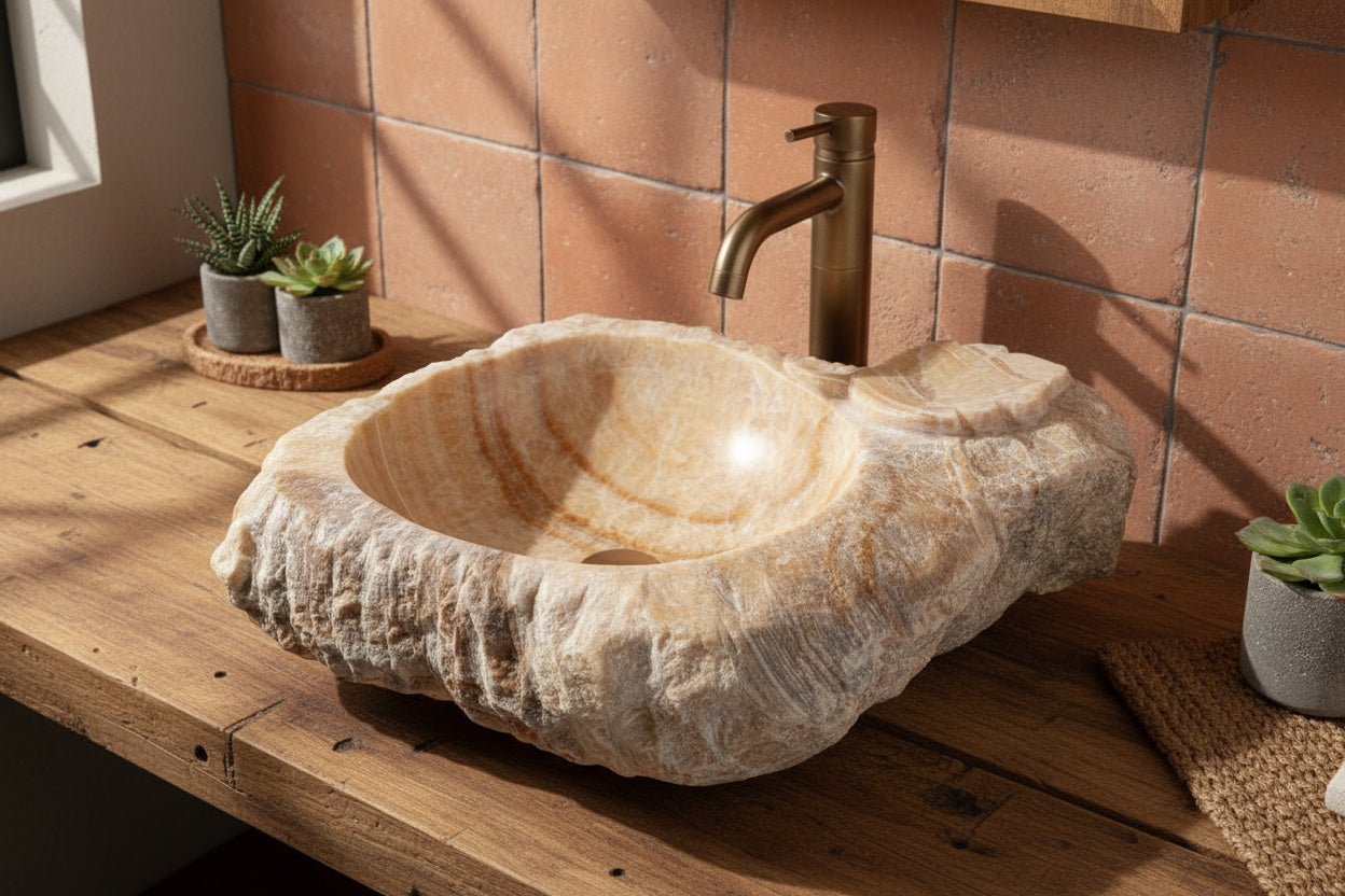 Marble Sink – Rustic Stone Sink Bathroom Basin (45x55x14 cm), Natural Handcrafted Marble Vanity Bowl