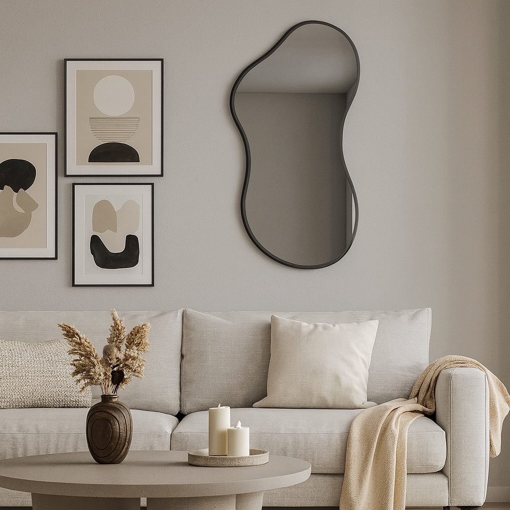 Wavy Wall Mirror – Modern Irregular Blob Mirror with Black Frame