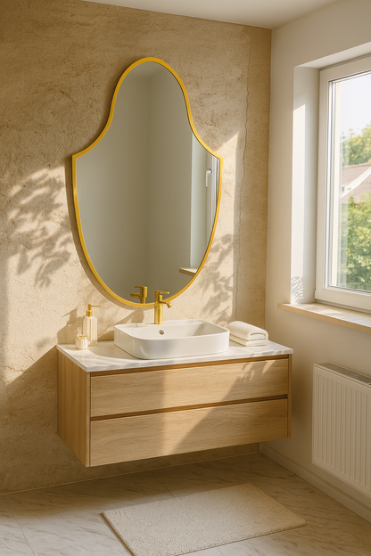 Modern Gold Wall Mirror – Arched Shield Shape Mirror for Living Room & Entryway