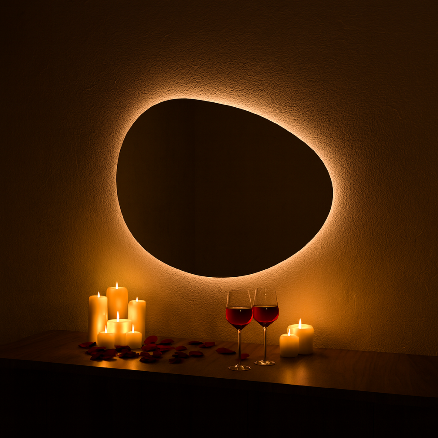 LED Bathroom Mirror Irregular Shape – Modern Asymmetrical Backlit Vanity Wall Mirror