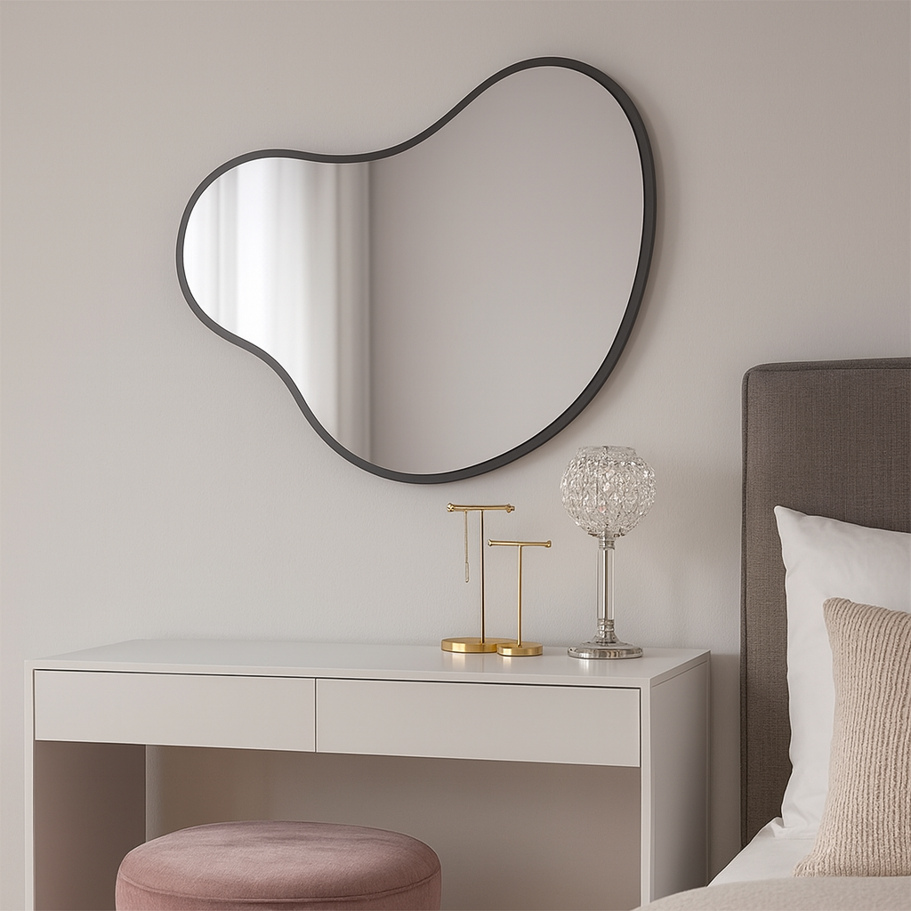 Organic Wall Mirror – Modern Irregular Blob Mirror with Black Frame