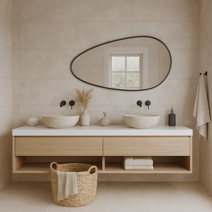 Asymmetrical Black Wall Mirror – Modern Irregular Bathroom Mirror