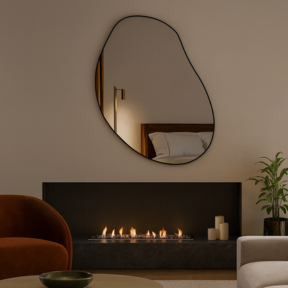 Irregular Wall Mirror – Modern Organic Mirror with Black Frame, Asymmetrical Wavy Mirror for Living Room & Entryway