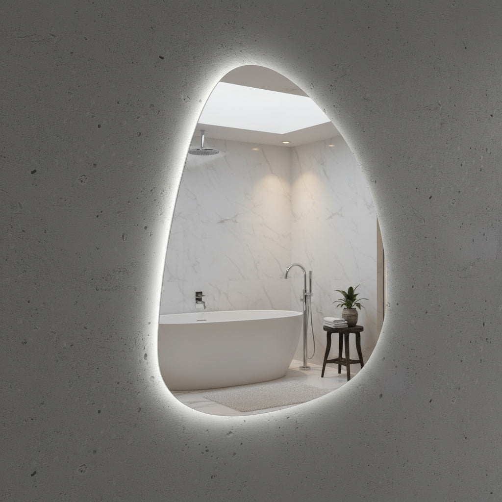 LED Bathroom Mirror Modern Backlit Design – Asymmetrical Organic Shape Wall Mirror