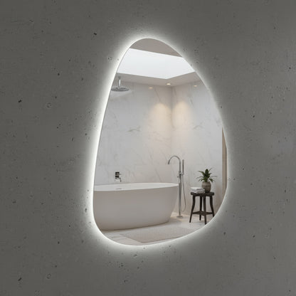 LED Bathroom Mirror Modern Backlit Design – Asymmetrical Organic Shape Wall Mirror