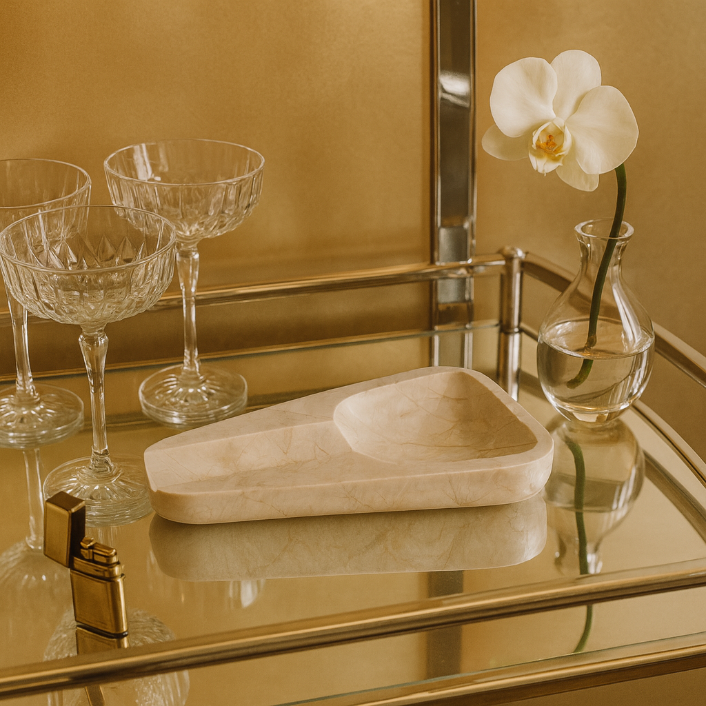 Marble Ashtray – Grey Natural Stone Cigar & Cigarette Holder | Hand-Carved Luxury Ashtray