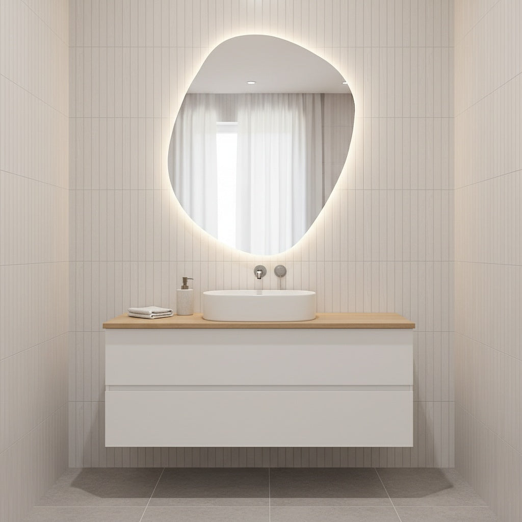 LED Bathroom Mirror – Organic Shaped Backlit Vanity Mirror with Touch Sensor, Modern Lighted Wall Mirror