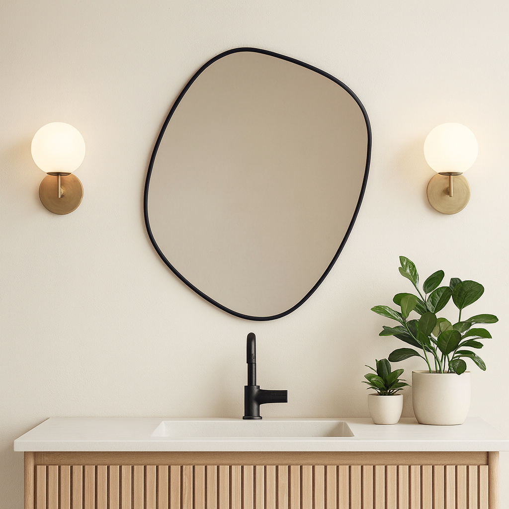 Modern Irregular Bathroom Wall Mirror – Organic Shape Black Frame Mirror for Vanity, Entryway & Living Room