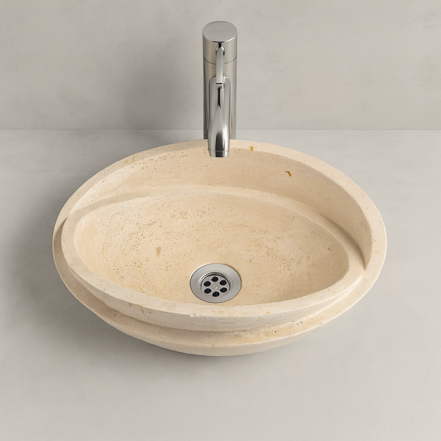 Luxury Marble Vessel Sink – Natural Travertine Stone Bathroom Basin, Handcrafted Modern Vanity Bowl (40x40x14 cm)