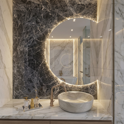 LED Bathroom Mirror – Modern Round Backlit Vanity Mirror with Touch Sensor, Luxury Lighted Wall Mirror