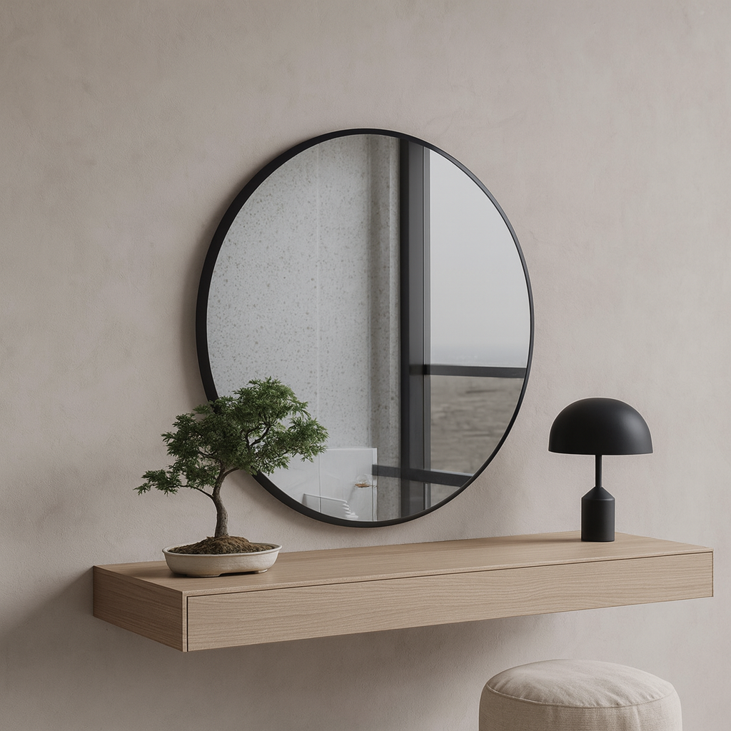 Round Wall Mirror – Modern Black Frame Mirror for Living Room & Entryway