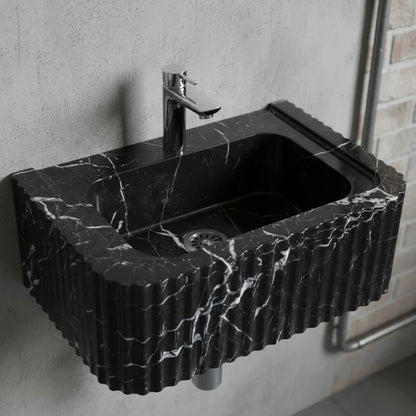 Black Marble Bathroom Sink – Toros Black Rectangular Wall-Mount Vanity Basin, Polished Natural Stone