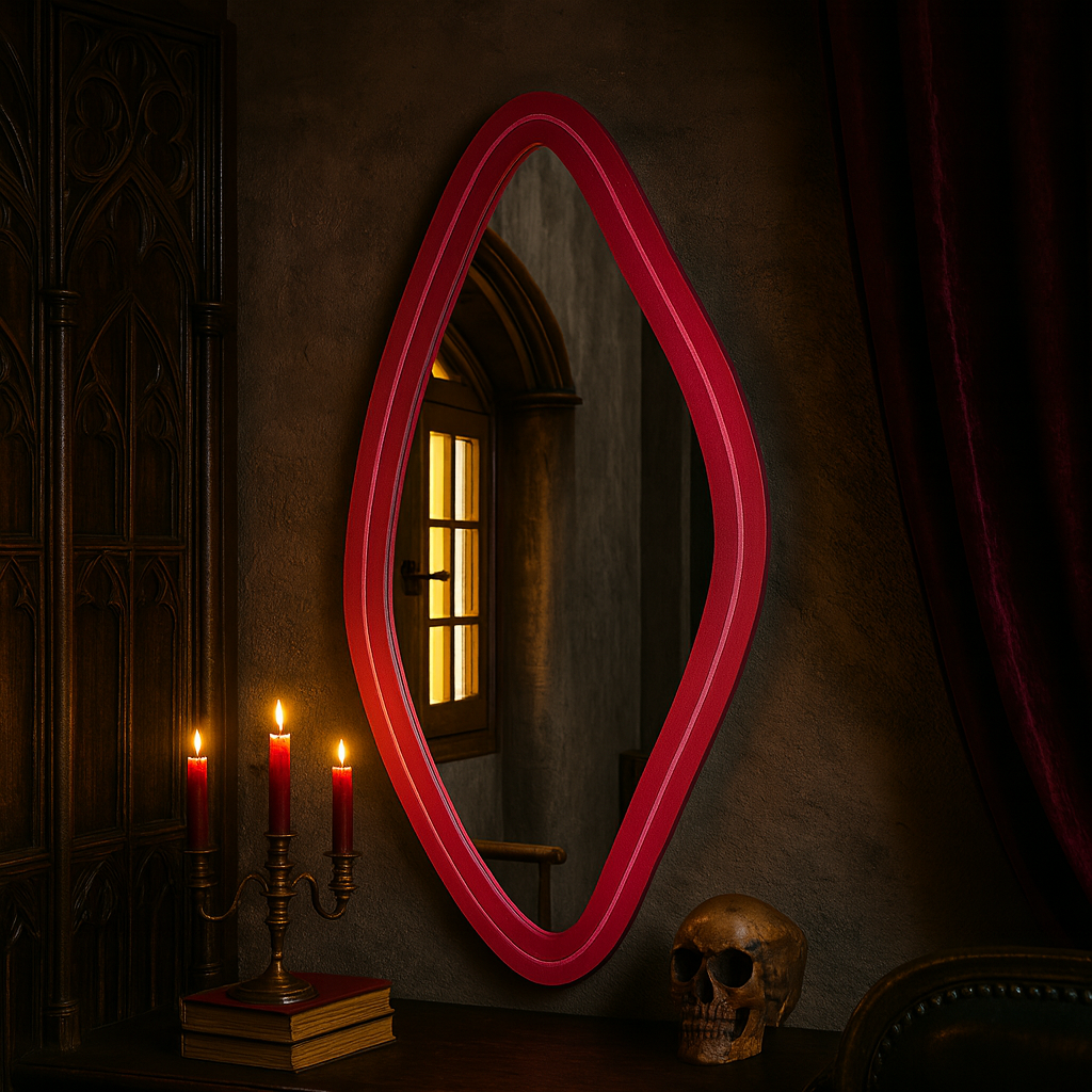 Neon LED Wavy Wall Mirror – Modern Irregular Shape MDF Frame Mirror | Decorative Accent for Bedroom & Living Room