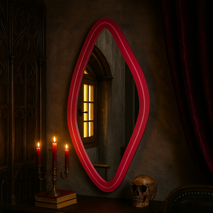 Neon LED Wavy Wall Mirror – Modern Irregular Shape MDF Frame Mirror | Decorative Accent for Bedroom & Living Room