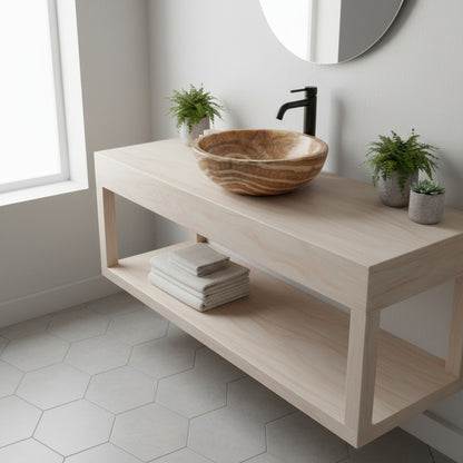 Round Natural Onyx Stone Bathroom Basin (42x42x13 cm)