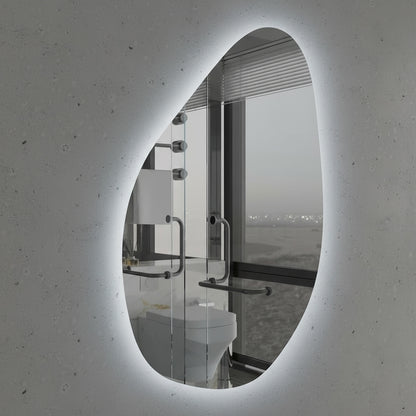 LED Bathroom Mirror Modern Backlit Design – Organic Asymmetrical Wall Mirror with Warm & Cool Light