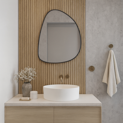 Modern Irregular Wall Mirror – Black Frame Asymmetrical Mirror for Living Room, Entryway & Bedroom