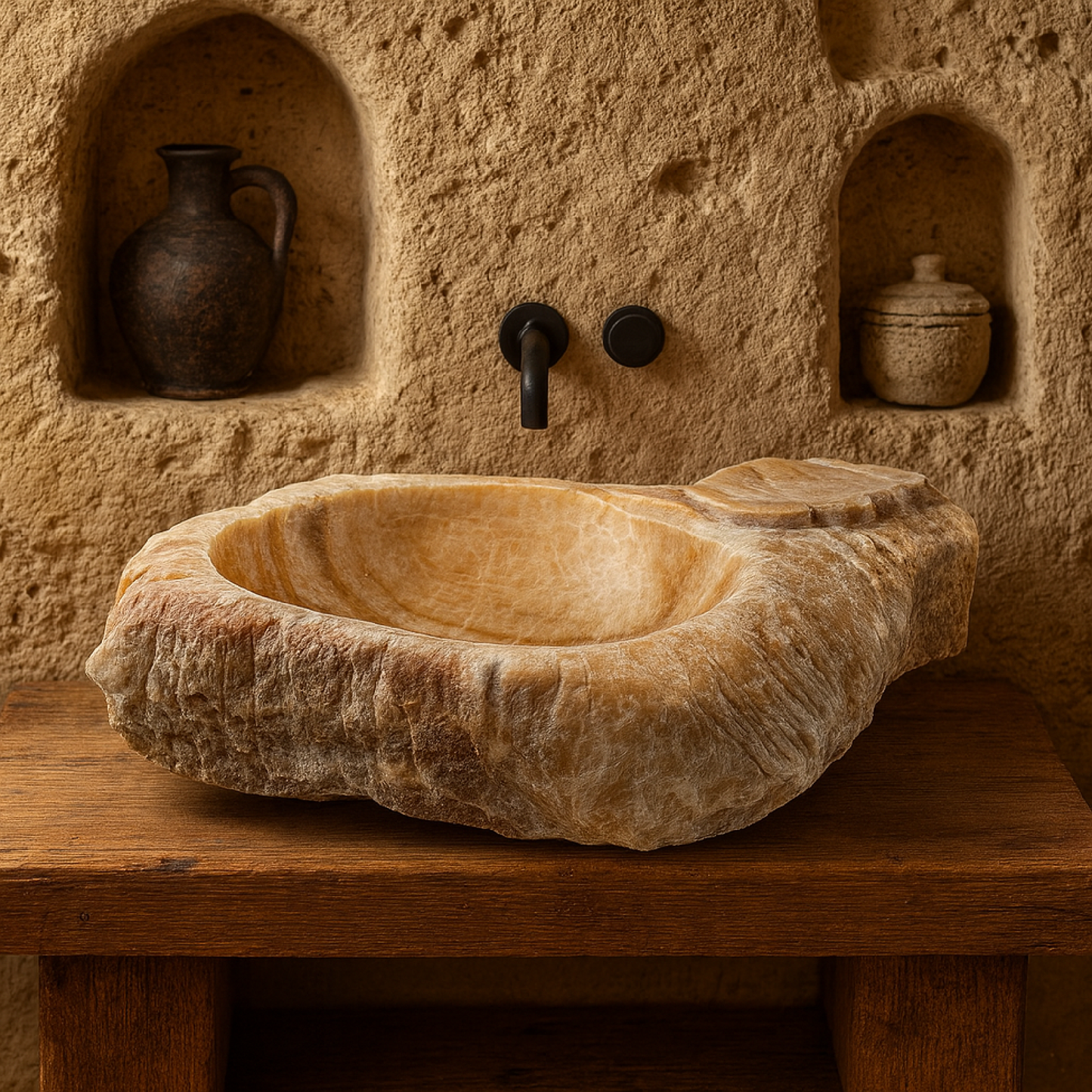 Luxury Stone Vessel Sink – Natural Marble Bathroom Basin with Raw Edge, Handcrafted Vanity Bowl