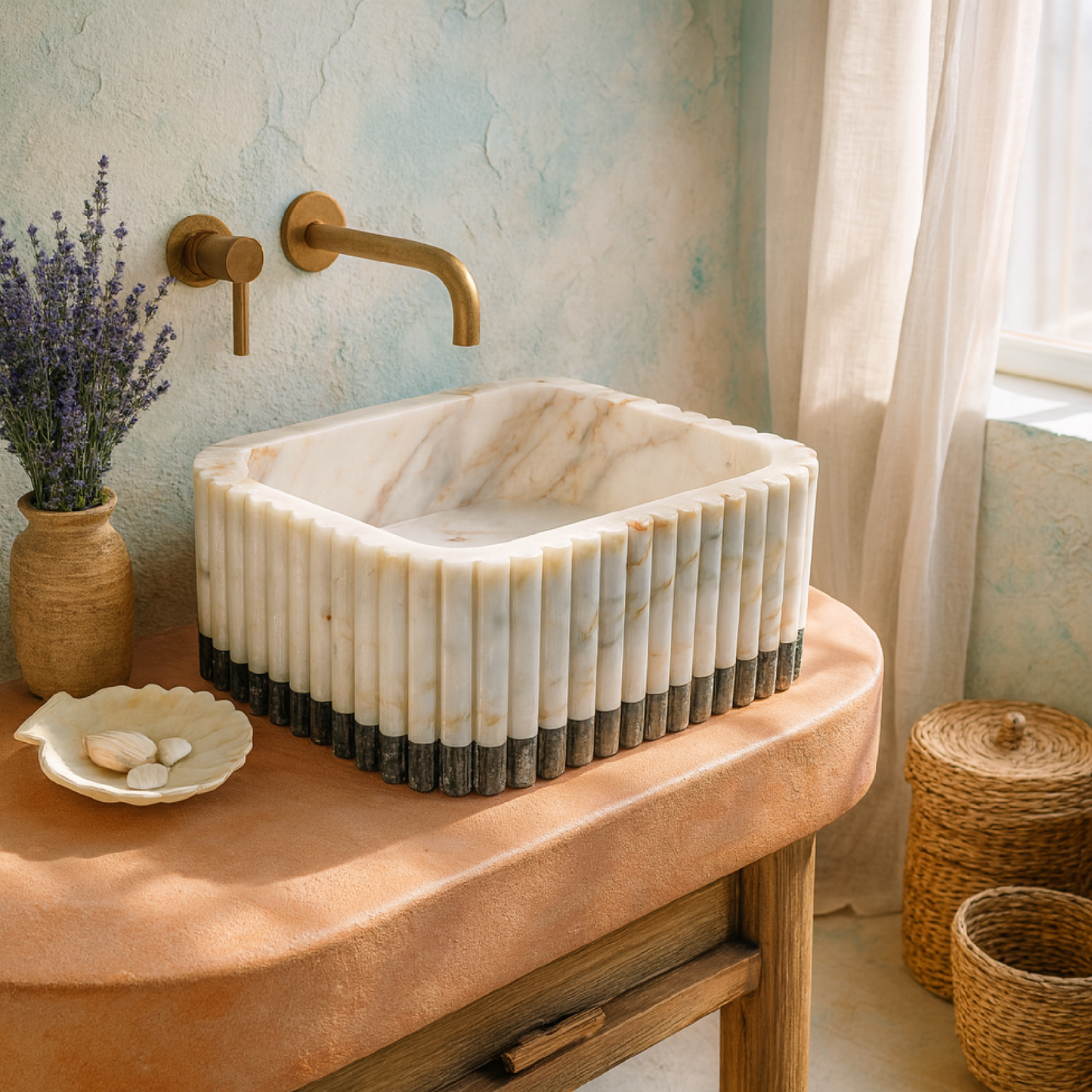 Luxury Marble Bathroom Sink – Handcrafted Natural Stone Vessel Basin, Modern Vanity Bowl