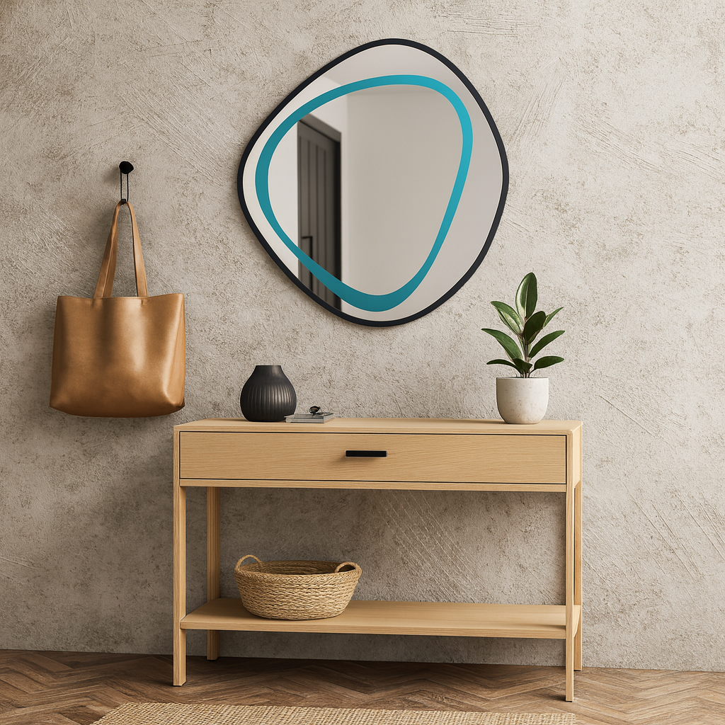 Modern Irregular Wall Mirror – Wavy Round Wooden Frame Mirror |Decorative Bathroom & Living Room Mirror